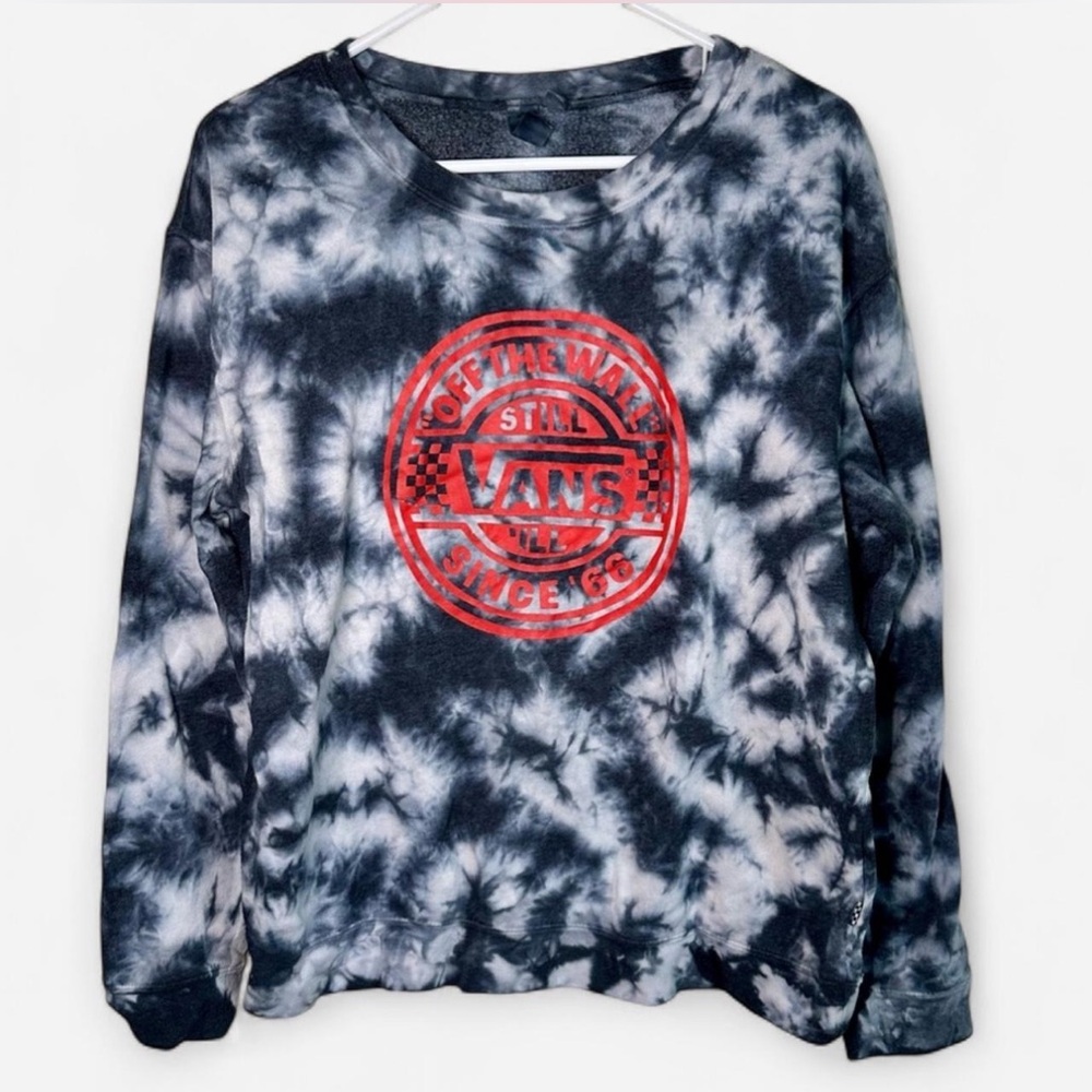 Vans Tie Dye Sweatshirt Medium Black White Red Graphic Pullover - Medium